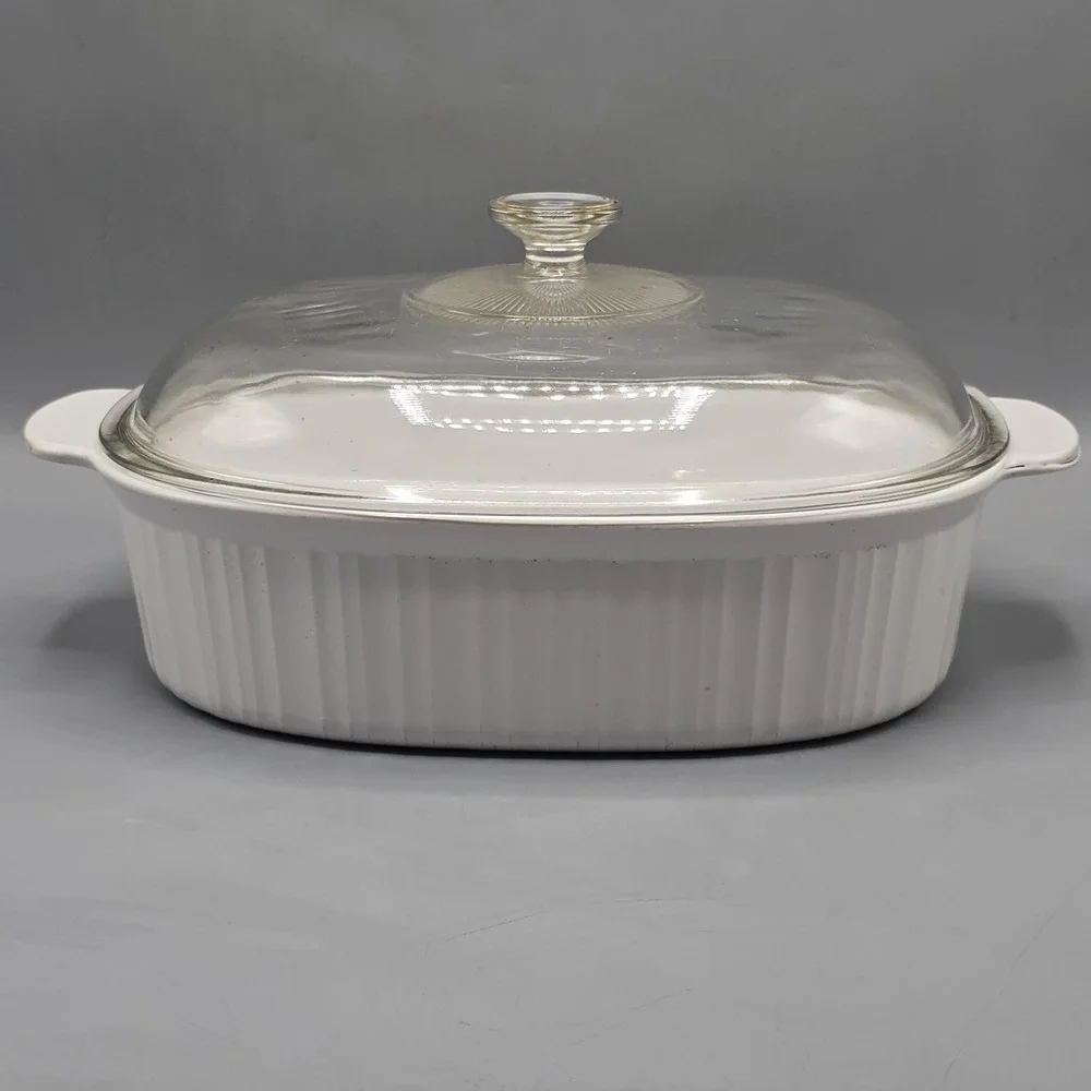 Vtg CorningWare French White F-14-B Oval Casserole Dish 4 Liter  w/ Pyrex Lid
